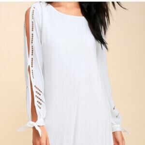 NWT LULUs Bloomfield White Long Sleeve cut out Shift mini dress size S